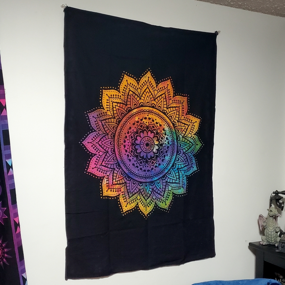 NEW Mandala Tie Dye Poster Tapestry Black Rainbow